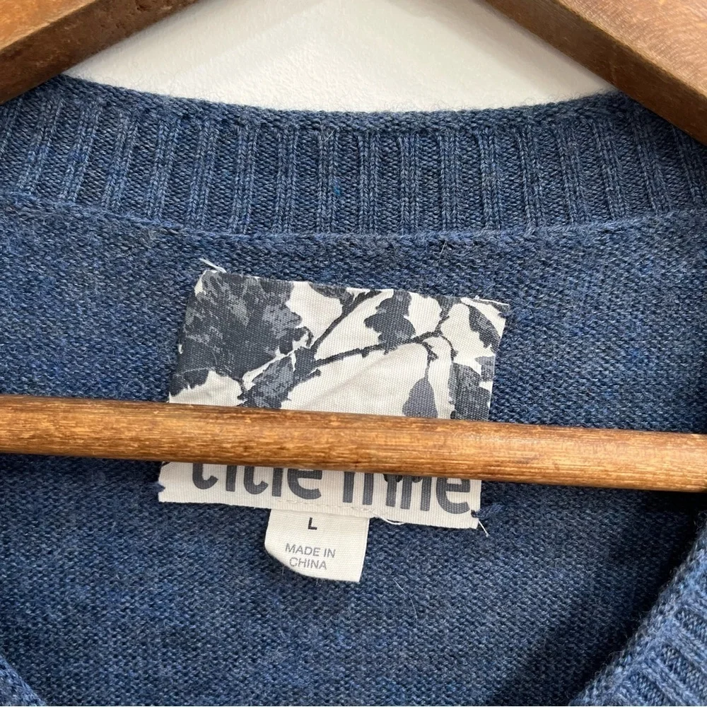 Vintage Y2K Title Nine 100% Washable Wool Cardigan Sweater Blue Horse Print L